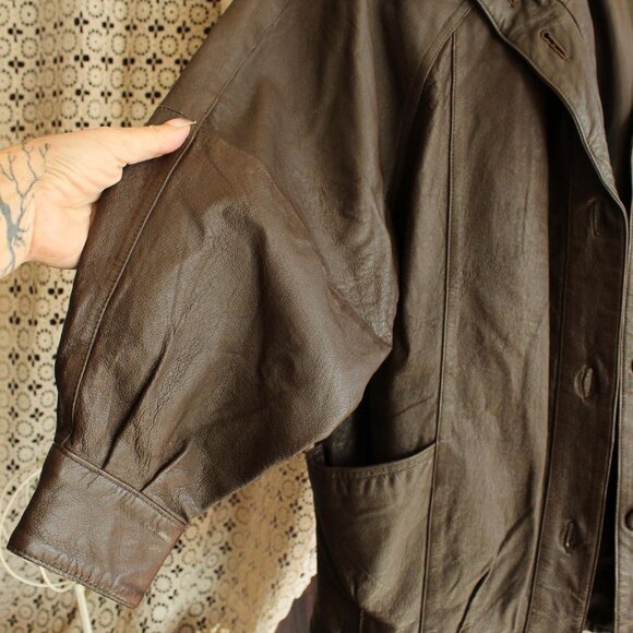Vintage 1980s 1990s Leather Jacket, Jacqueline Ferrar Brown Coat, Size Small - Picture 3 of 10